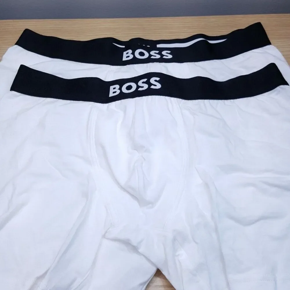 HUGO BOSS Boxer Briefs Mens Small White 2-Pack Cotton Stretch Logo